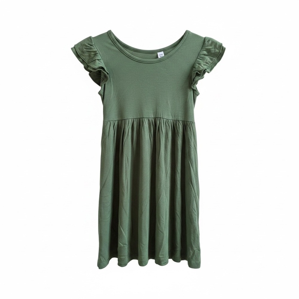 Bubble Baby Olive Green Bamboo Viscose Flutter Sleeve Dress 18-24M